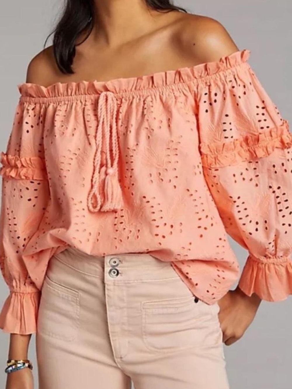 Anthropologie Jane Eyelet Lace Off-The-Shoulder Blouse